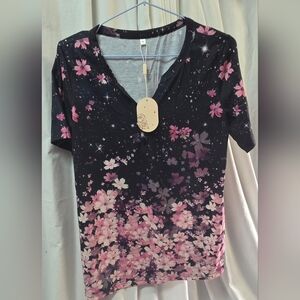 Floral Black and Pink Women's Top